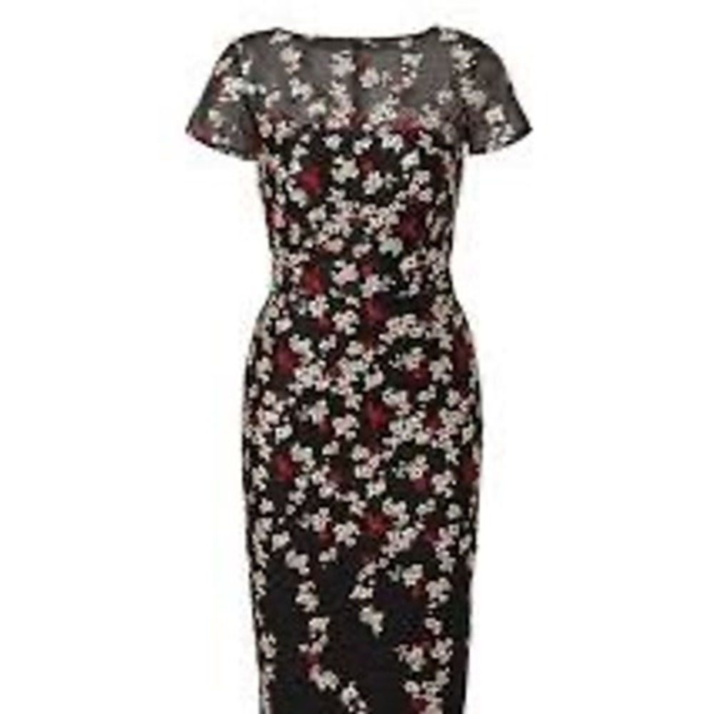 David Meister Falling Petal‎ Embroidered Sheath Dress Black Red White Size 0 - Picture 3 of 9